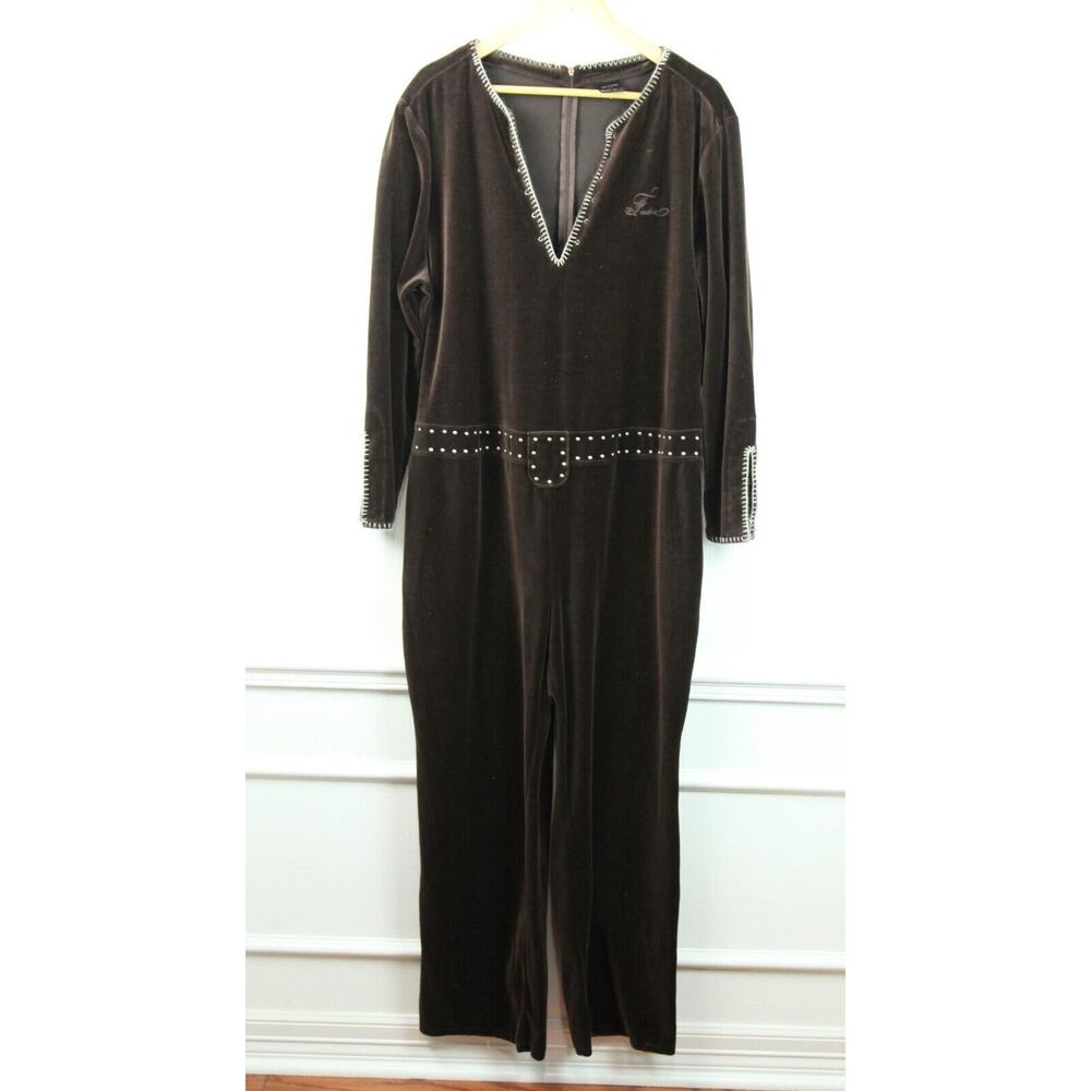 Vintage Y2K Brown Velour FUBU Jumpsuit One piece‎ Plus Size 3X Bodycon Hip Hop